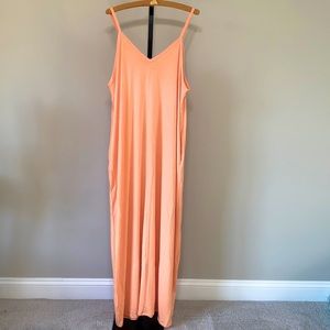 Spaghetti Strap V-Neck Maxi Dress, Peach